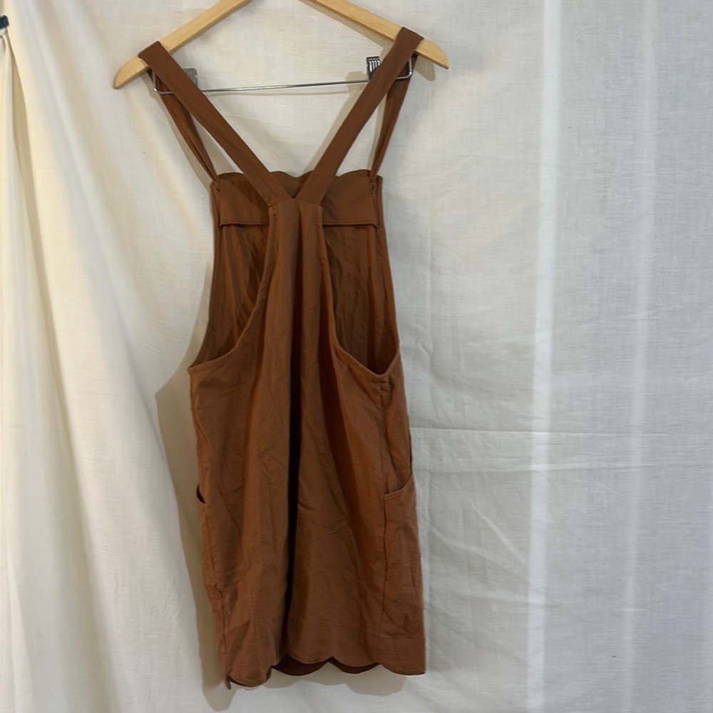 NWT Monteau Los Angeles Brown Scalloped Hem Overall Dress Size Small - Picture 4 of 5